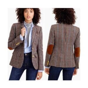 J.Crew Rhodes Blazer Jacket Wool Tweed Houndstooth Elbow Patches Size 10